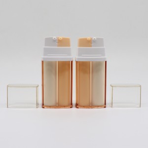 Dubbelkammare fyrkantig luftlös flaska, dubbelvägg 2 i 1 ögonserumflaska