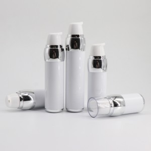 Silver Shoulder White Cosmetic Airless Pump Bottle