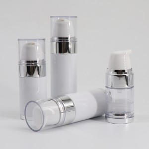 JA07 Silver Shoulder White Cosmetic Airless Pump Bottle